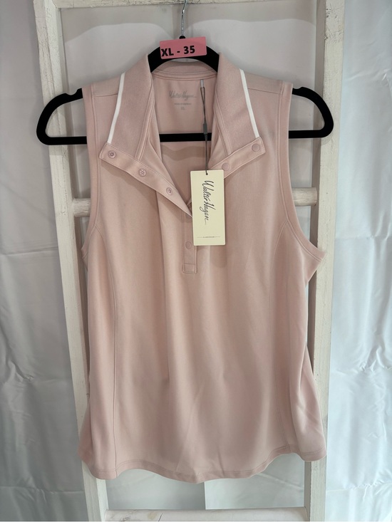 Lady Hagen Tops - Lady Hagen Sleeveless Polo Tank in Blush Pink with White Trim